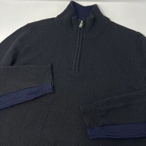 Vince Sweater Mens Medium Black Blue  1/4‎ Zip Pullover Knit 100% Wool
